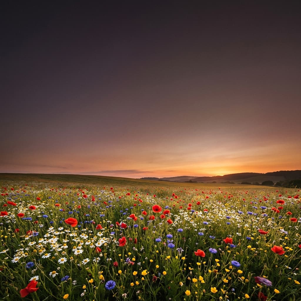 Campo fiorito all'alba