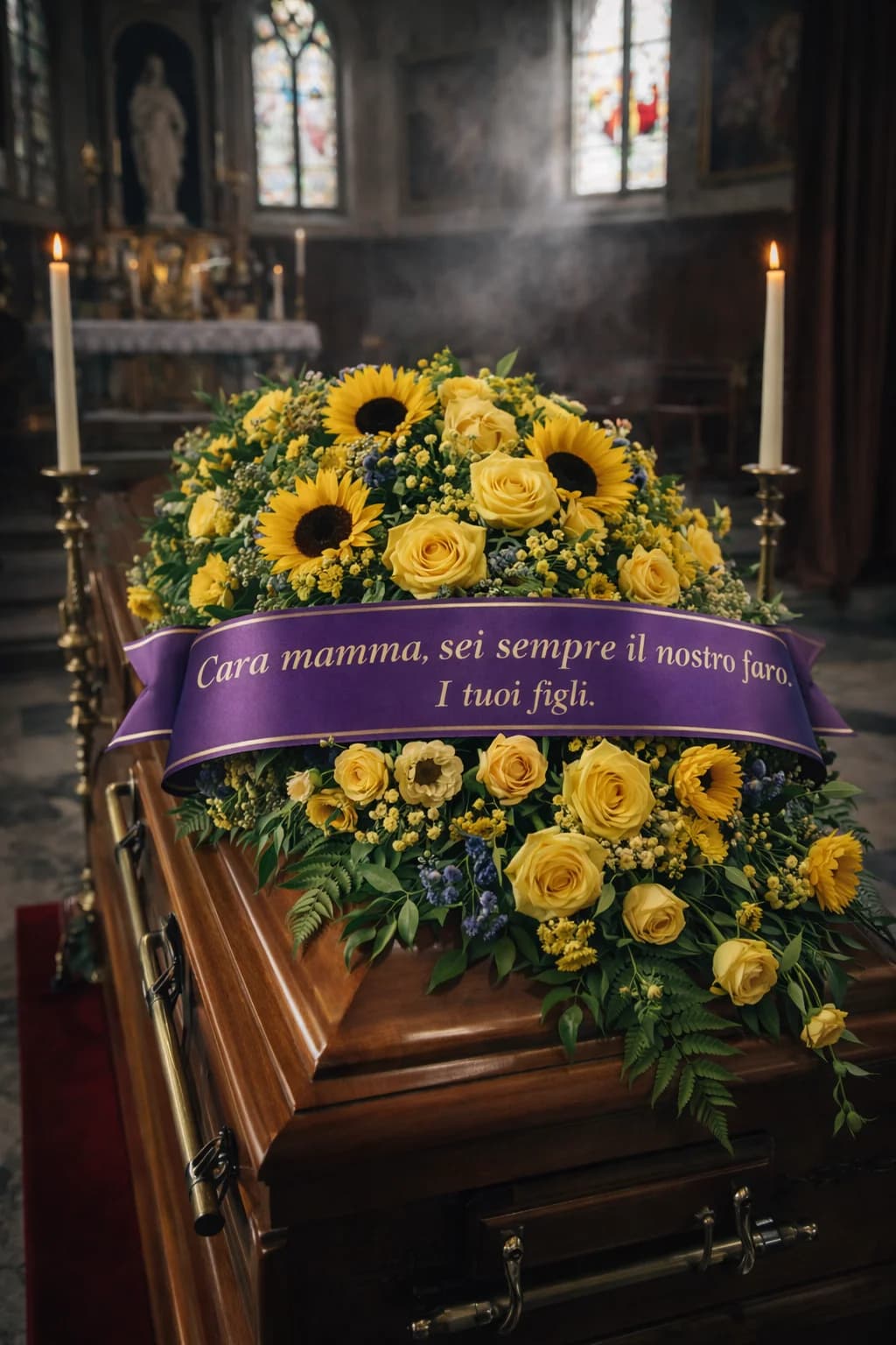Copribara, composizione floreale per funerale e camera ardente, con foto di conferma su WhatsApp