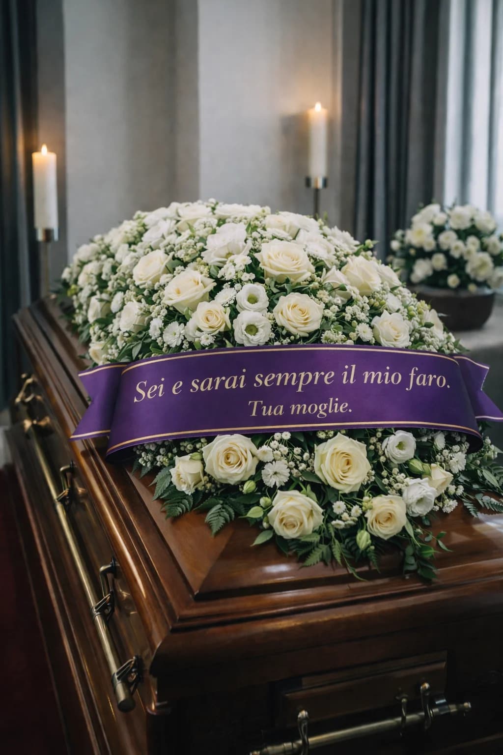 Copribara, composizione floreale per funerale e camera ardente, con foto di conferma su WhatsApp