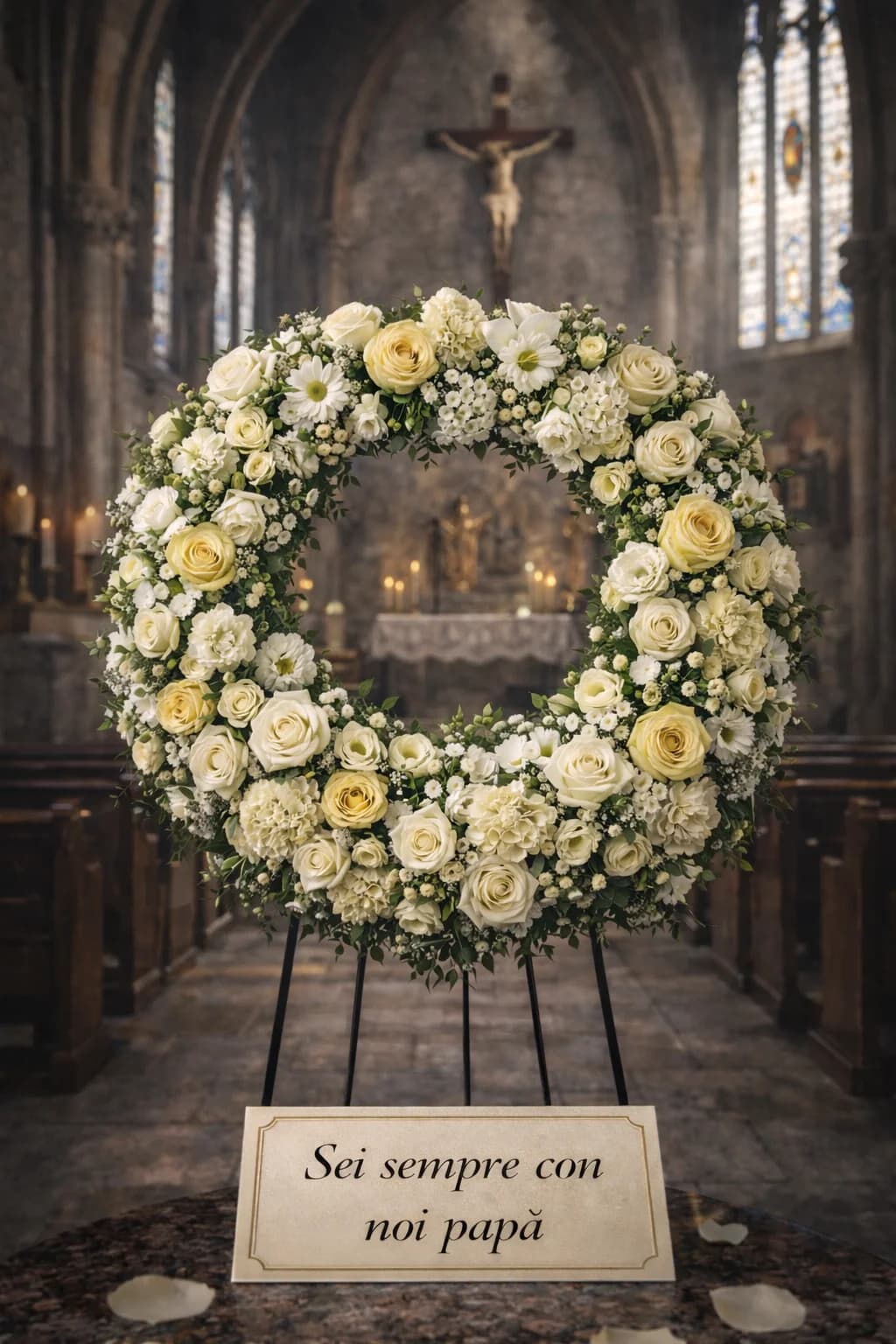 Cuore / Corona, composizione floreale per funerale e camera ardente, con foto di conferma su WhatsApp