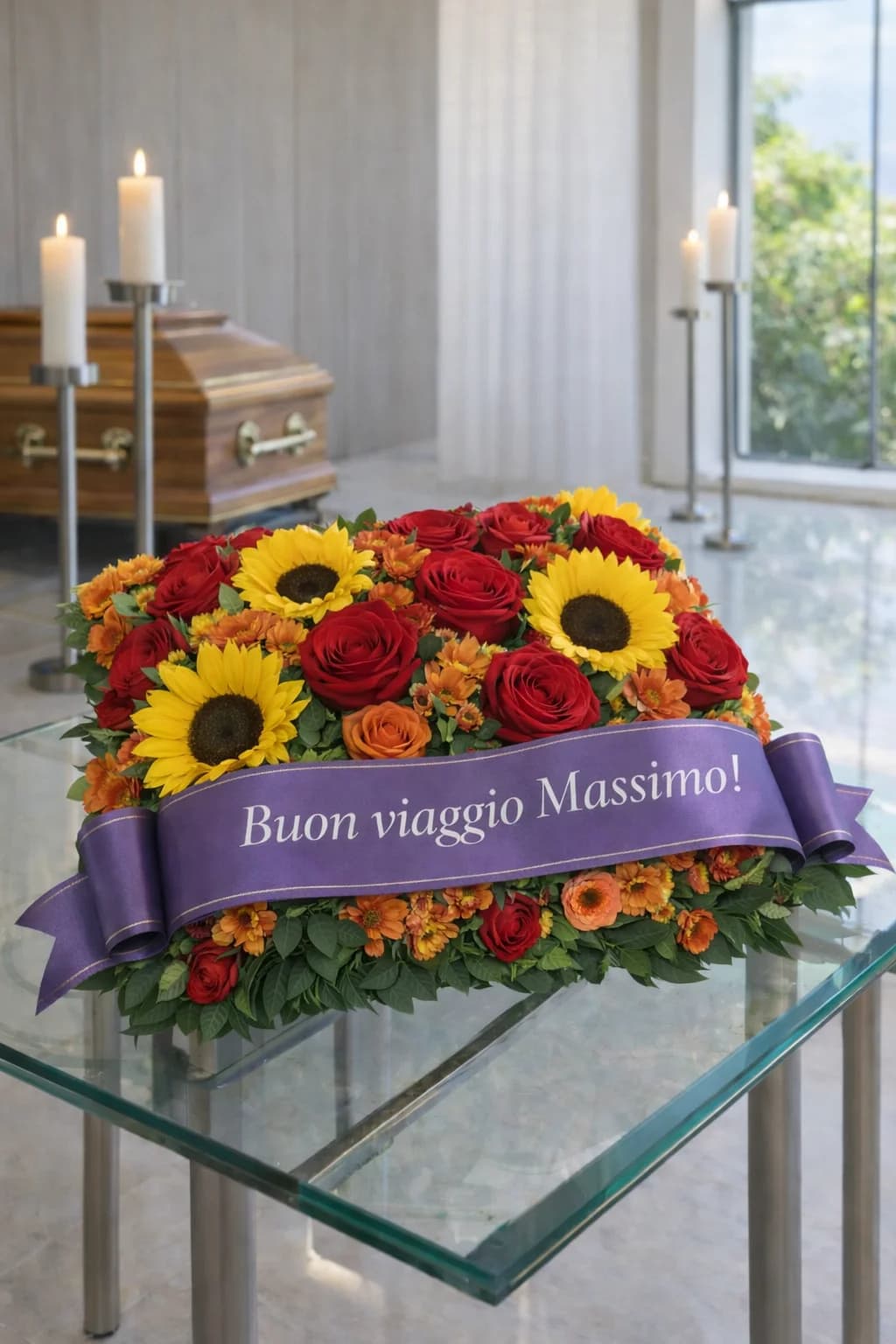 Cuscino, composizione floreale per funerale e camera ardente, con foto di conferma su WhatsApp