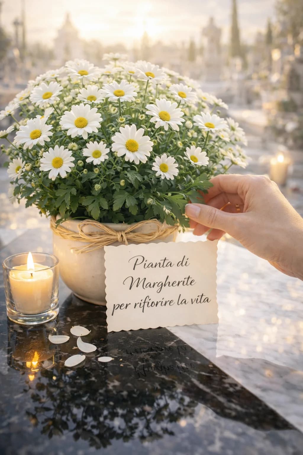Margherite/Gerbere (pianta in vaso), omaggio floreale con consegna al cimitero, con foto di conferma su WhatsApp