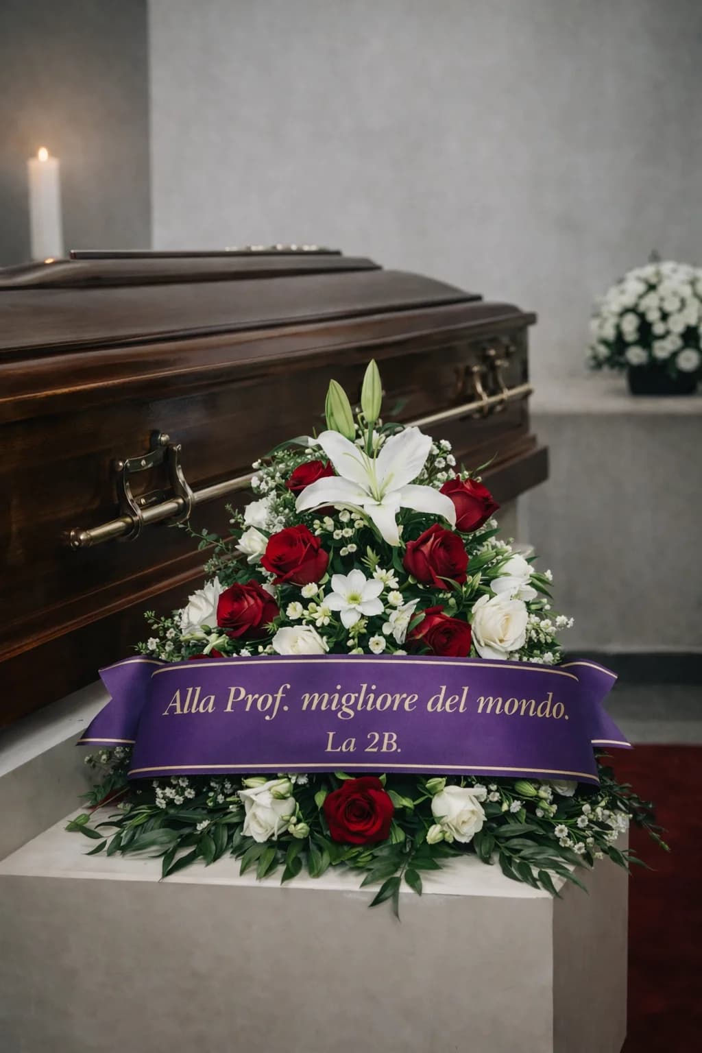 Piramide, composizione floreale per funerale e camera ardente, con foto di conferma su WhatsApp
