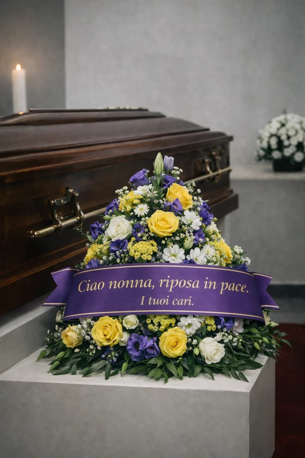 Piramide, composizione floreale per funerale e camera ardente, con foto di conferma su WhatsApp