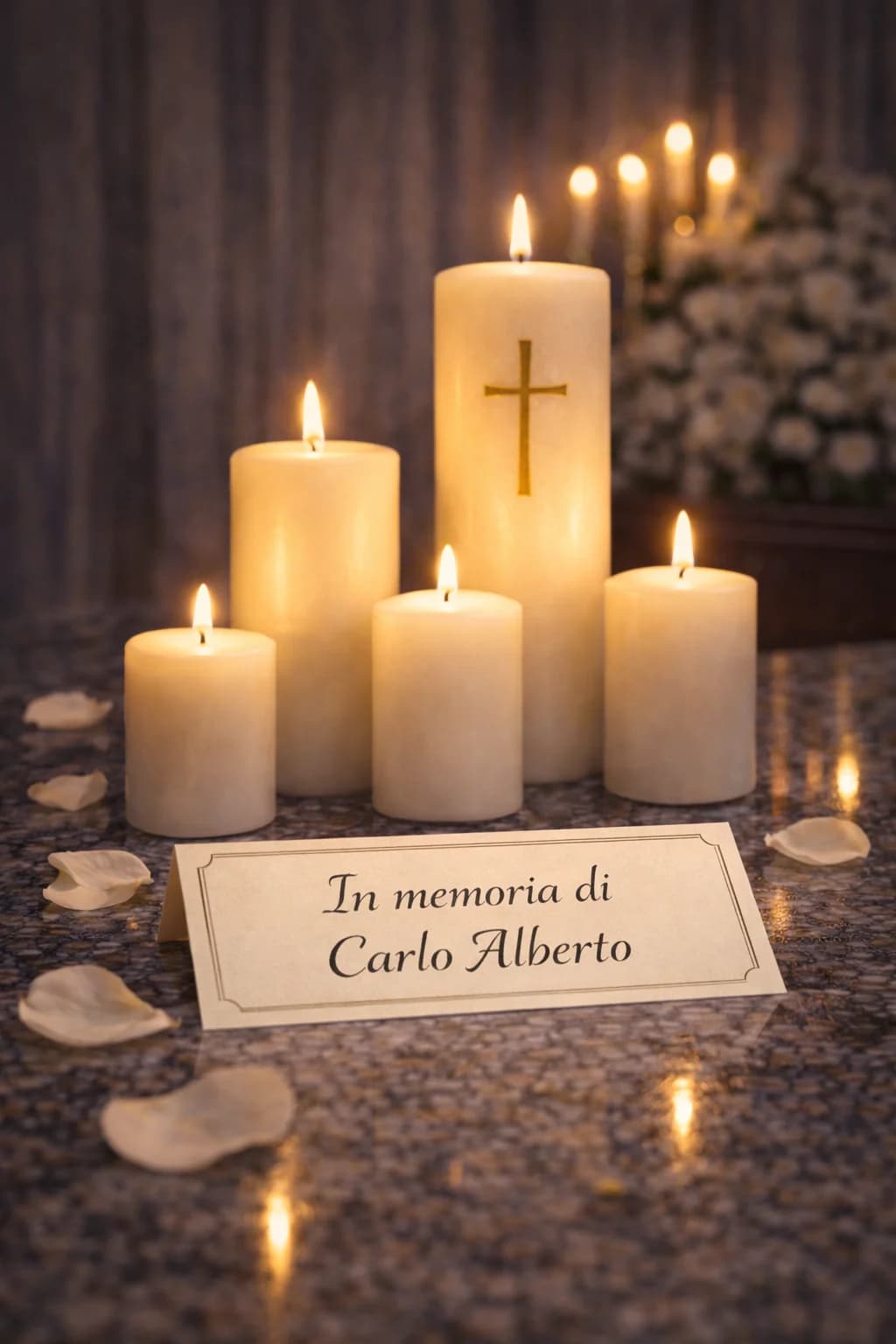 Set Ceri/Candele, composizione floreale per funerale e camera ardente, con foto di conferma su WhatsApp