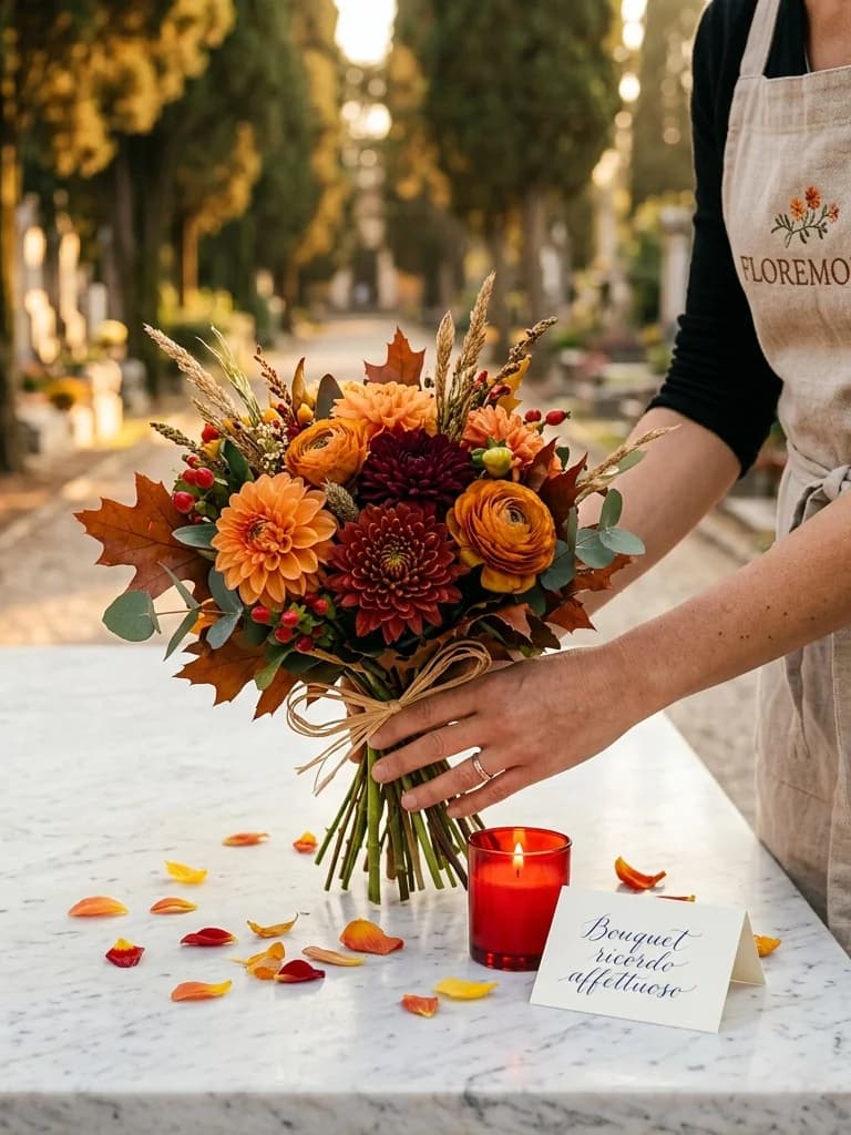Ricordo Affettuoso, omaggio floreale con consegna al cimitero, con foto di conferma su WhatsApp