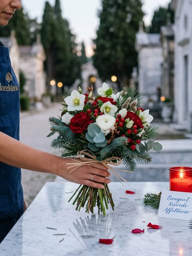 Ricordo Affettuoso, omaggio floreale con consegna al cimitero, con foto di conferma su WhatsApp