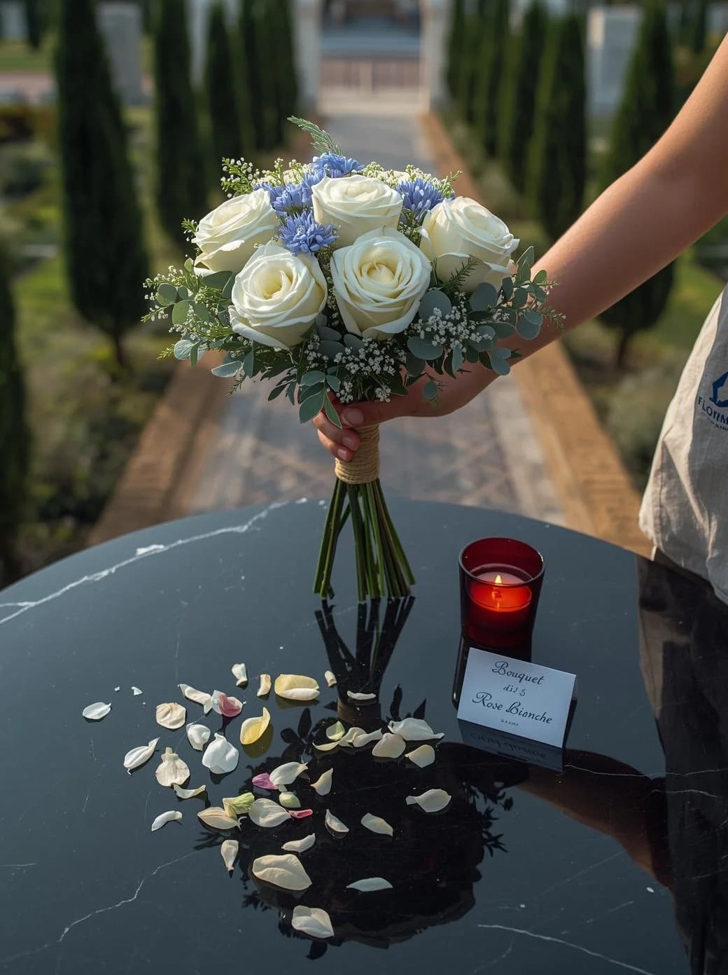 Bouquet di Rose, omaggio floreale con consegna al cimitero, con foto di conferma su WhatsApp