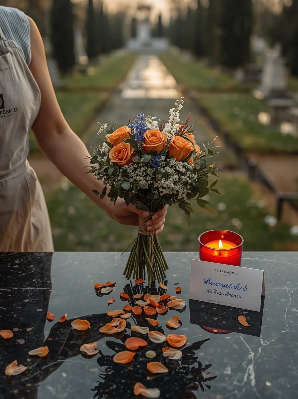 Bouquet di Rose, omaggio floreale con consegna al cimitero, con foto di conferma su WhatsApp