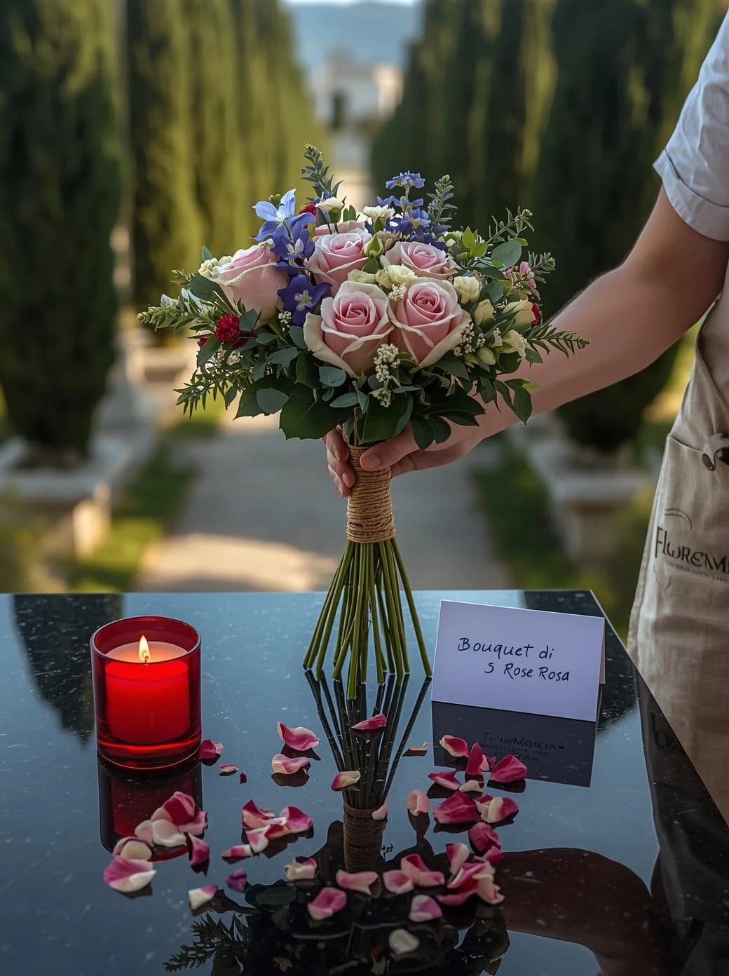 Bouquet di Rose, omaggio floreale con consegna al cimitero, con foto di conferma su WhatsApp