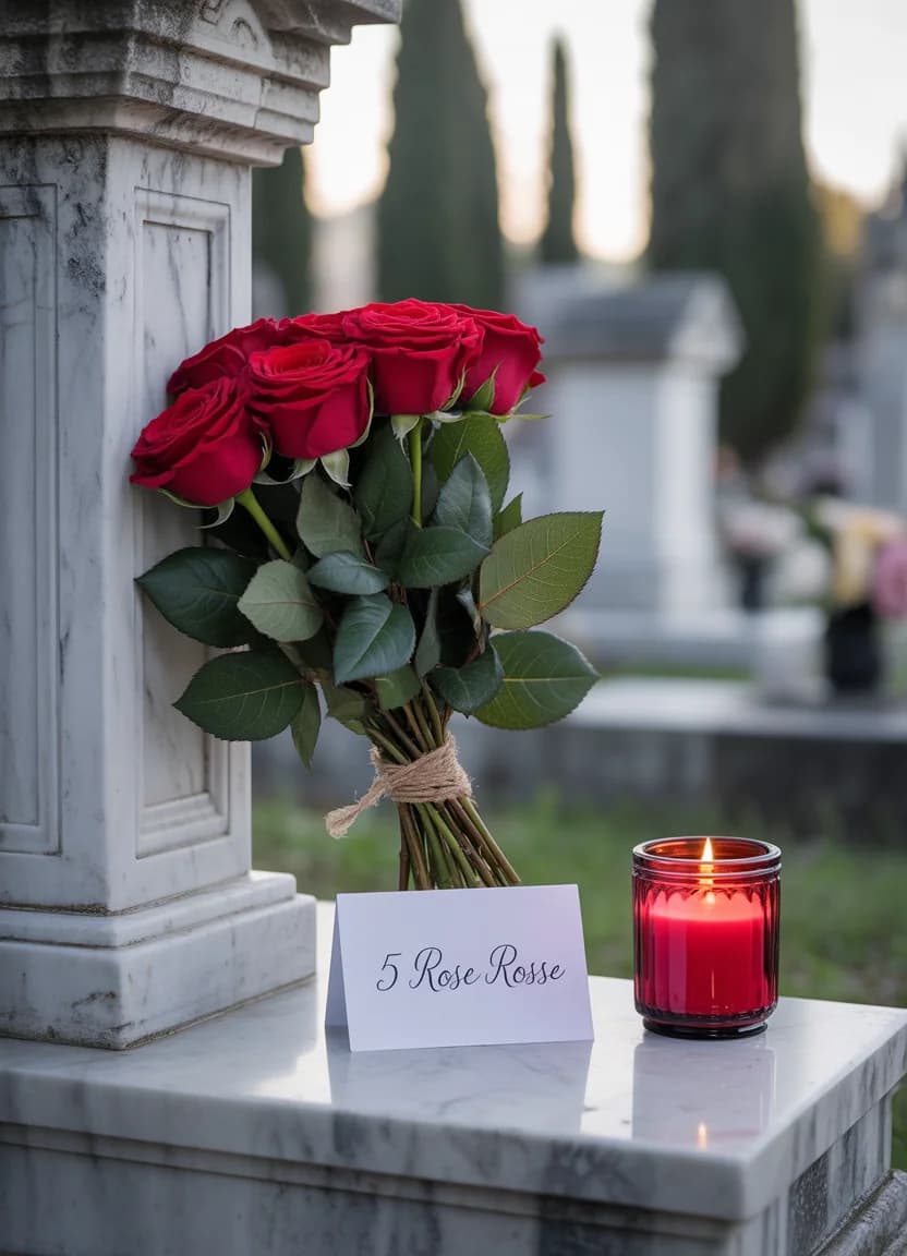 Bouquet di Rose, omaggio floreale con consegna al cimitero, con foto di conferma su WhatsApp