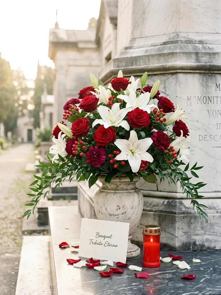 Tributo Eterno, omaggio floreale con consegna al cimitero, con foto di conferma su WhatsApp