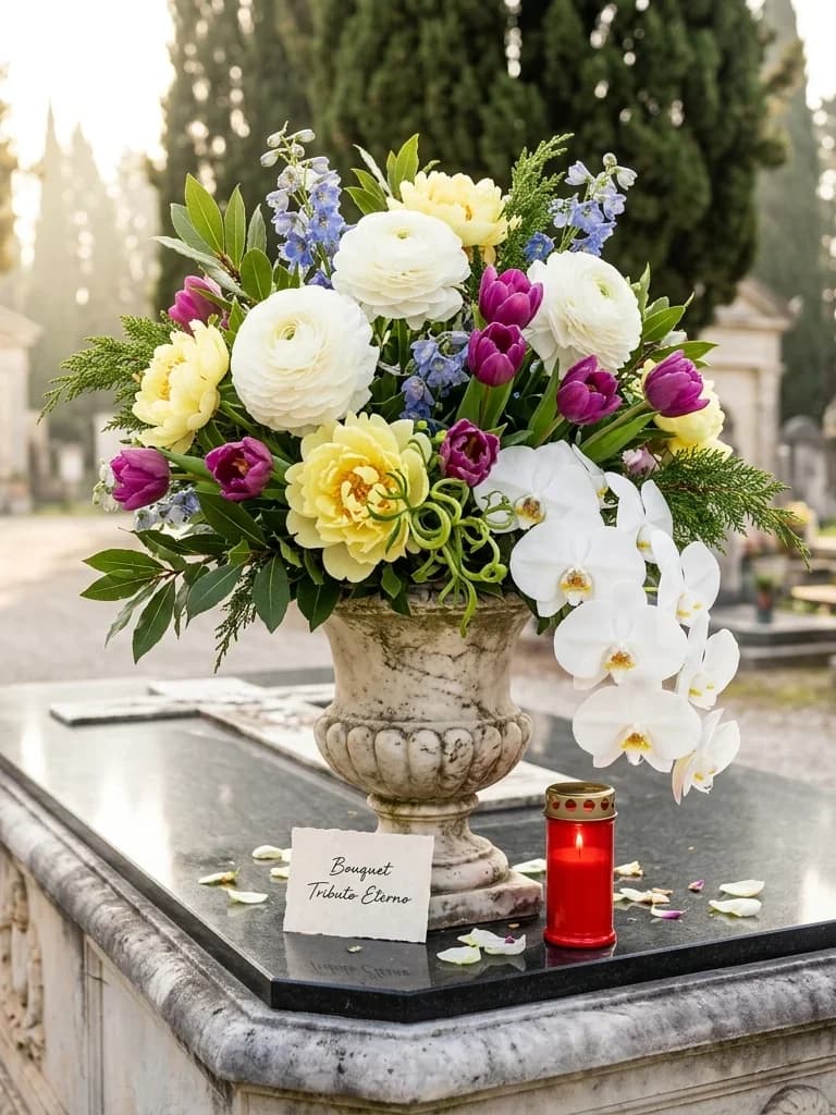 Tributo Eterno, omaggio floreale con consegna al cimitero, con foto di conferma su WhatsApp