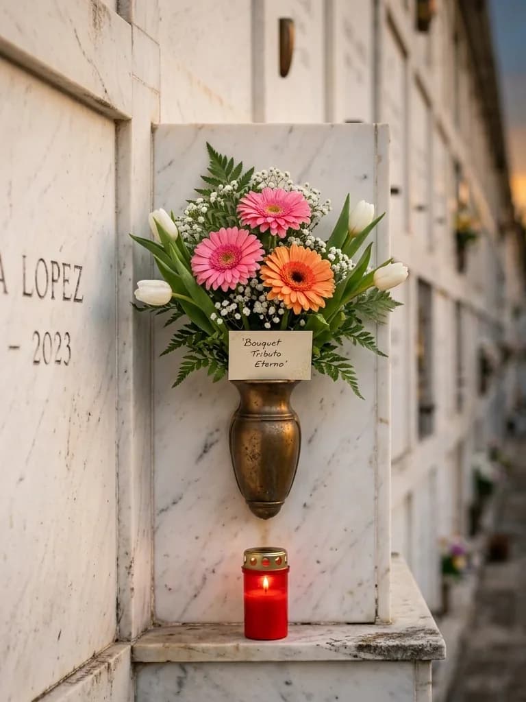 Tributo Eterno, omaggio floreale con consegna al cimitero, con foto di conferma su WhatsApp